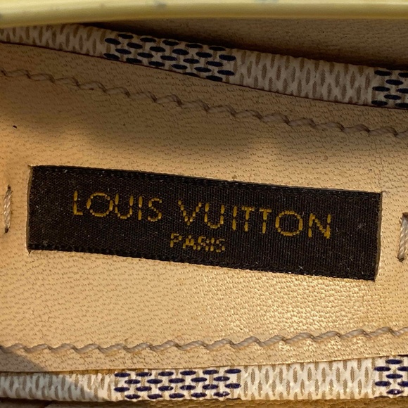 LOUIS VUITTON AZUR DAMIER PAT LEATHER OPEN-TOE PUMPS HEELS LT YELLOW/CREAM 36-6 - Picture 6 of 11